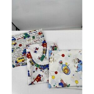 Lot Of 3 Vintage Baby Print Material Trains Cars Circus 44" 38" Each